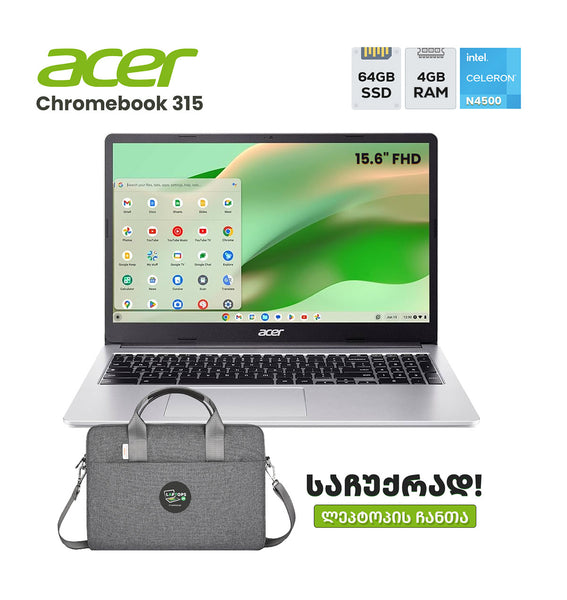 ლეპტოპი Acer Chromebook 315 15.6" FHD (C-N4500/4GB/64GB SSD)