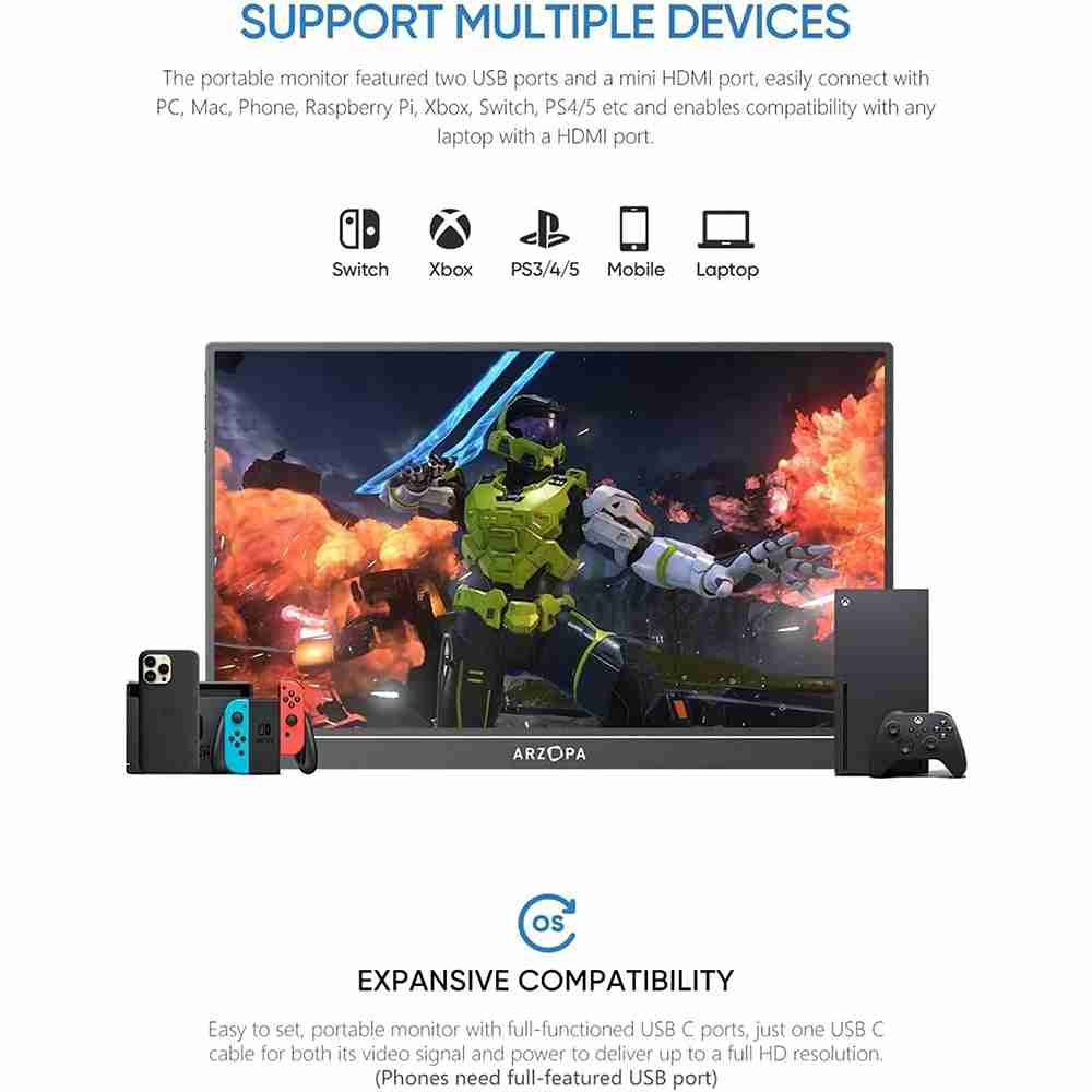 პორტატული მონიტორი ARZOPA A1T 15.6“ IPS FHD