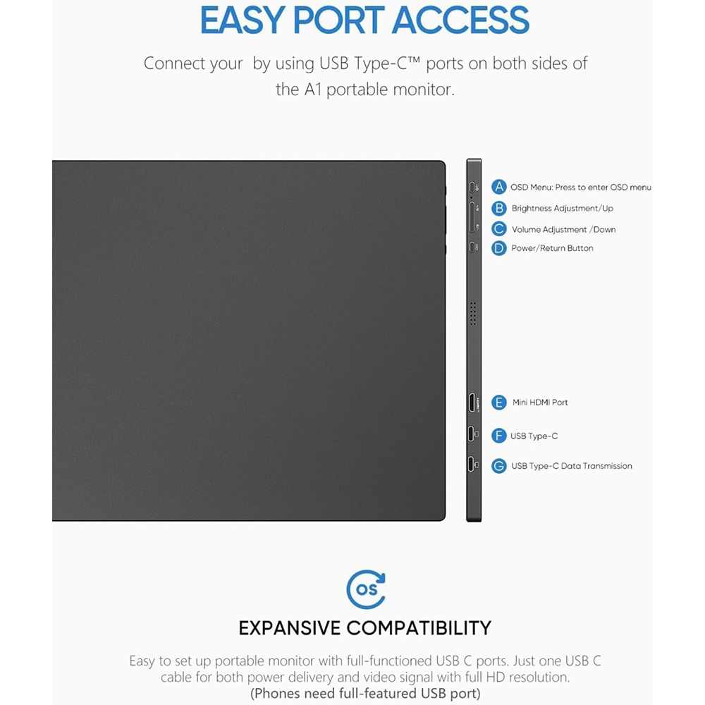 პორტატული მონიტორი ARZOPA A1T 15.6“ IPS FHD