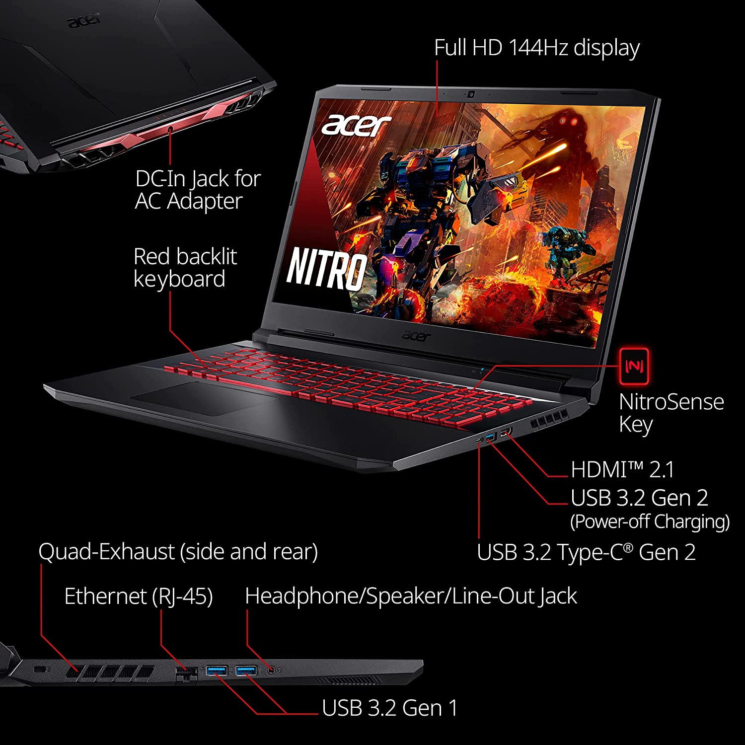 ლეპტოპი თამაშებისთვის (Gaming) Acer Nitro 5 AN517 17.3 FHD (i7-11800H/32GB/1TB SSD/RTX 3050Ti) - AN517-54-79L1