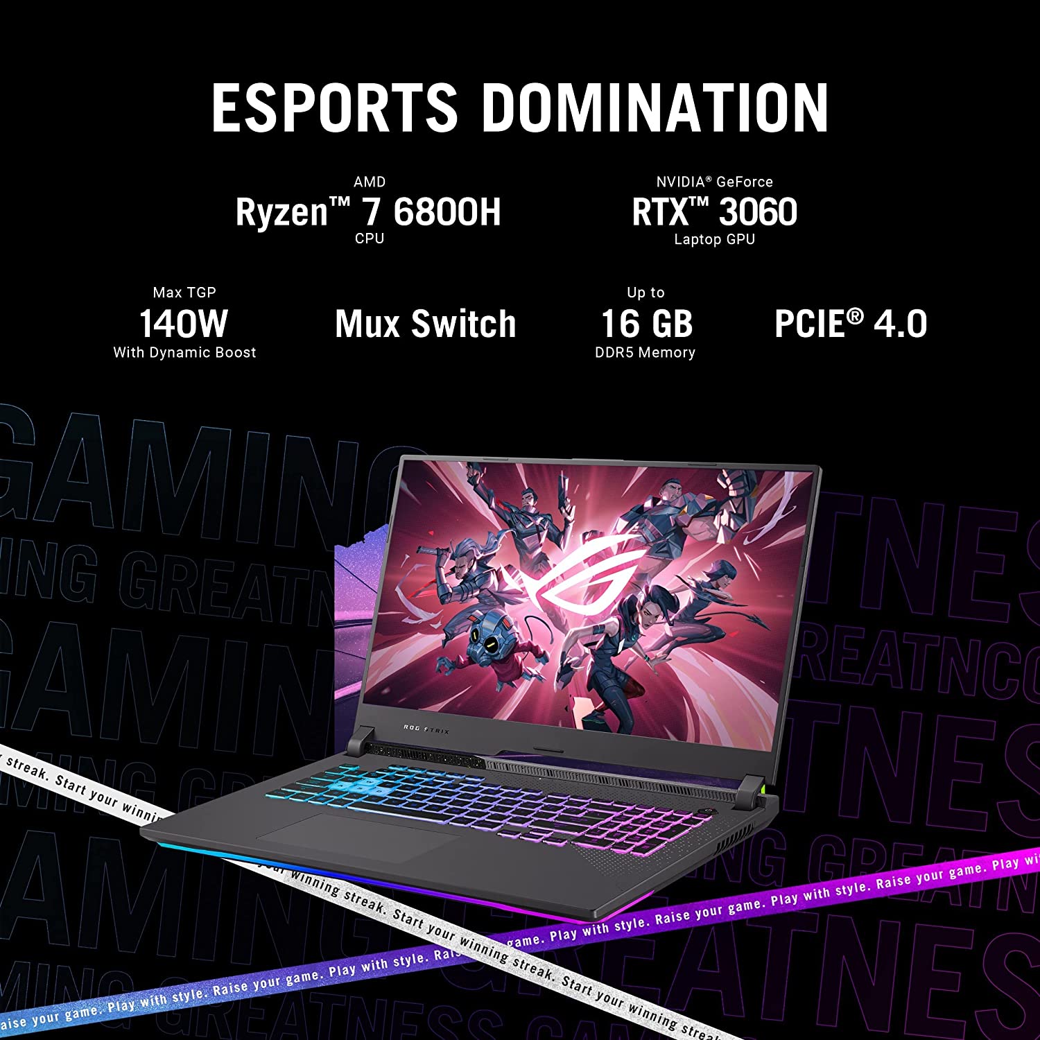 ლეპტოპი თამაშებისთვის (Gaming) Asus ROG Strix G713 17.3 FHD (R7-6800H/16GB/1TB SSD/RTX 3060) - G713RM-KH096
